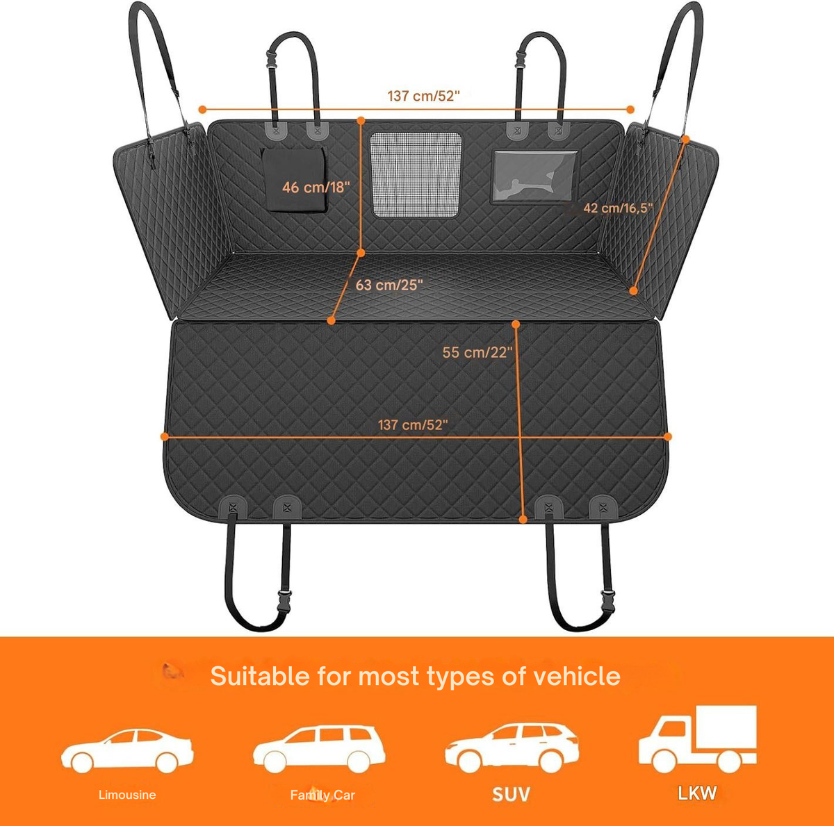 Water-Resistant Dog Car Seat Cover | Back Seat Mat for Pets