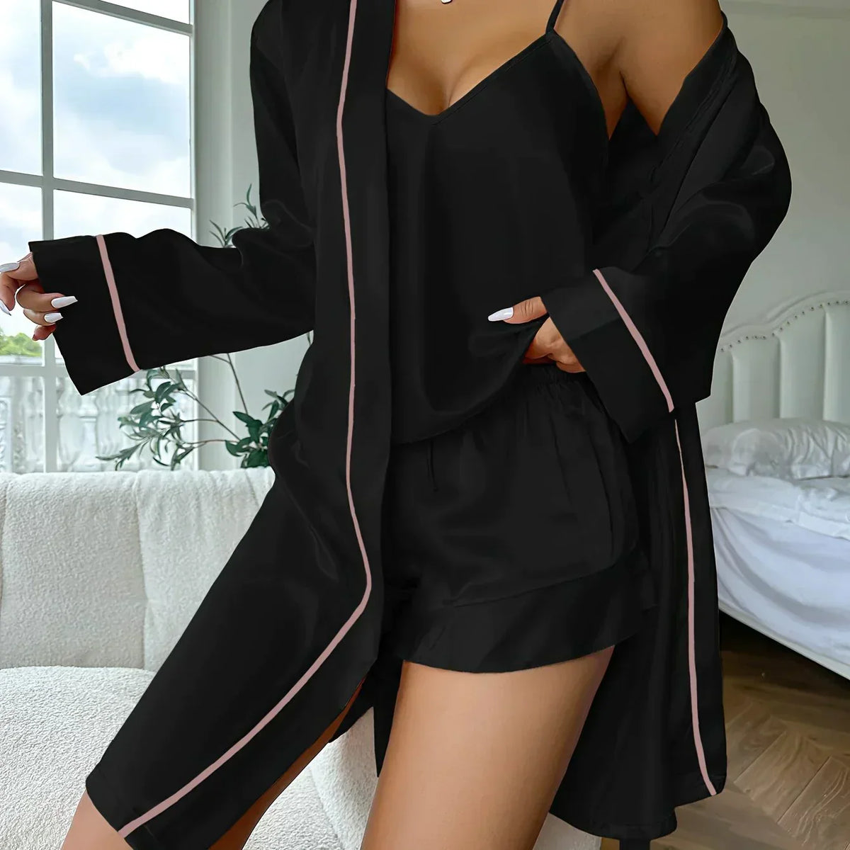 3-Piece Satin Pajama Set for Women – Luxurious Comfort & Style