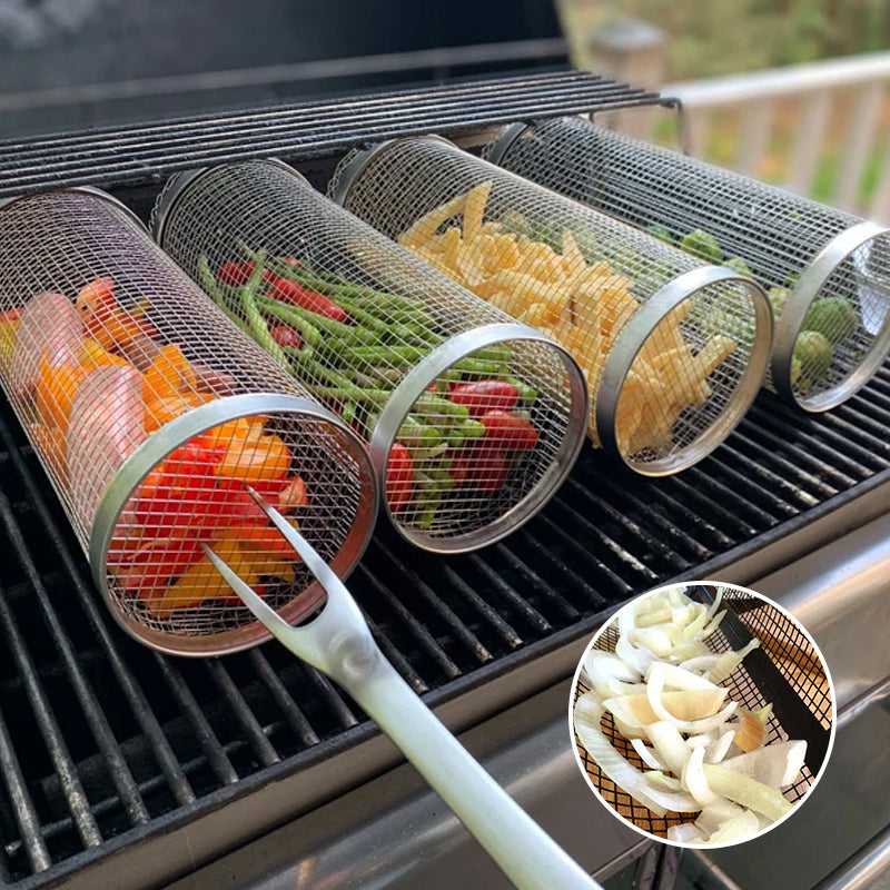 360° Rotatable BBQ Grill Basket | Even Heat Distribution | Stainless Steel Design
