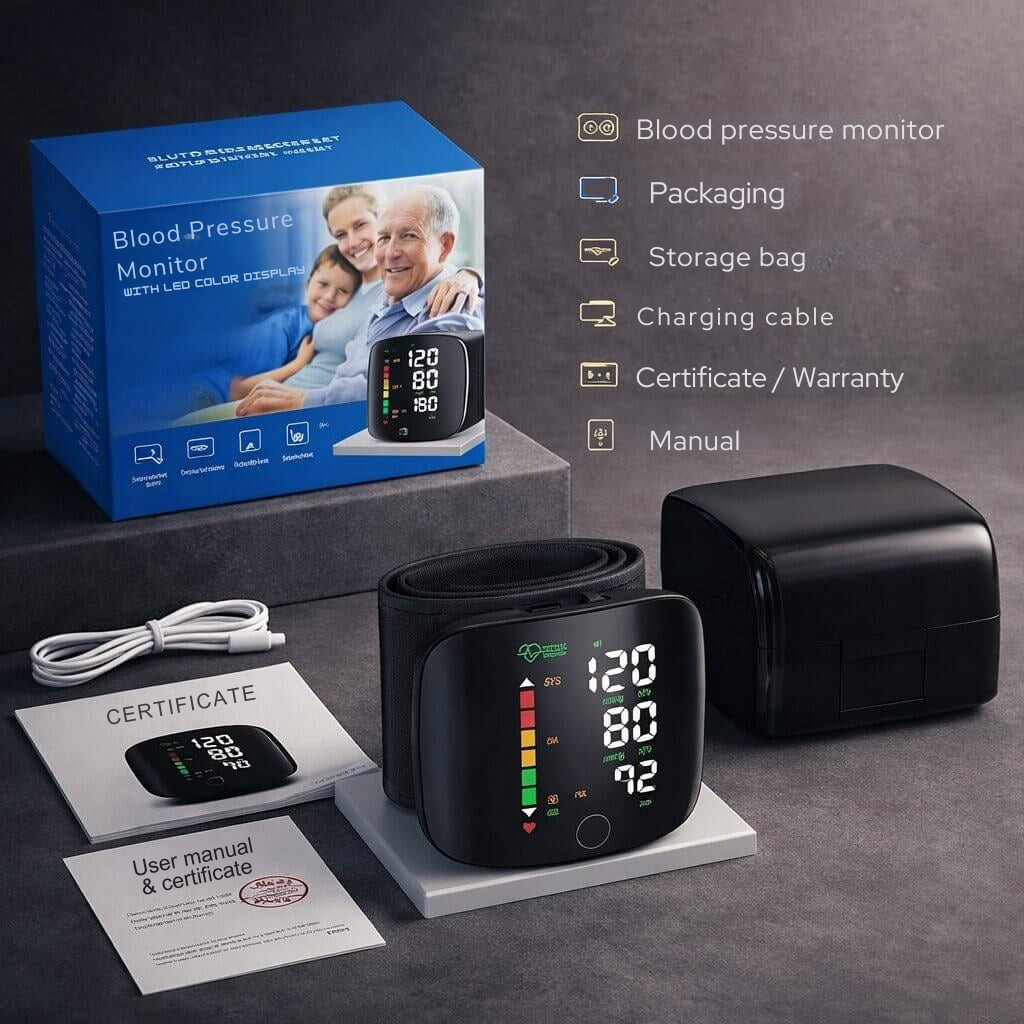 Wrist Blood Pressure Monitor | Touchscreen with Voice Function | Rechargeable