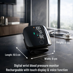 Wrist Blood Pressure Monitor | Touchscreen with Voice Function | Rechargeable
