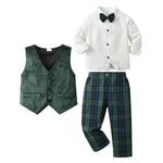 Trendy Boys' 3-Piece Suit – Blue Shirt, Vest, Pants, and Bow Tie