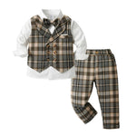 Trendy Boys' 3-Piece Suit – Blue Shirt, Vest, Pants, and Bow Tie