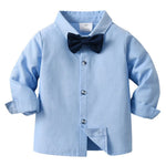 Trendy Boys' 3-Piece Suit – Blue Shirt, Vest, Pants, and Bow Tie