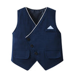Trendy Boys' 3-Piece Suit – Blue Shirt, Vest, Pants, and Bow Tie