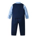 Trendy Boys' 3-Piece Suit – Blue Shirt, Vest, Pants, and Bow Tie