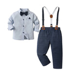 Trendy Boys' 3-Piece Suit – Blue Shirt, Vest, Pants, and Bow Tie