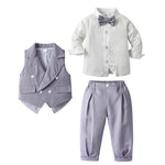 Trendy Boys' 3-Piece Suit – Blue Shirt, Vest, Pants, and Bow Tie