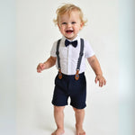 Trendy Boys' 3-Piece Suit – Blue Shirt, Vest, Pants, and Bow Tie