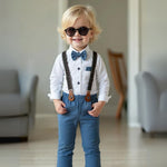 Trendy Boys' 3-Piece Suit – Blue Shirt, Vest, Pants, and Bow Tie