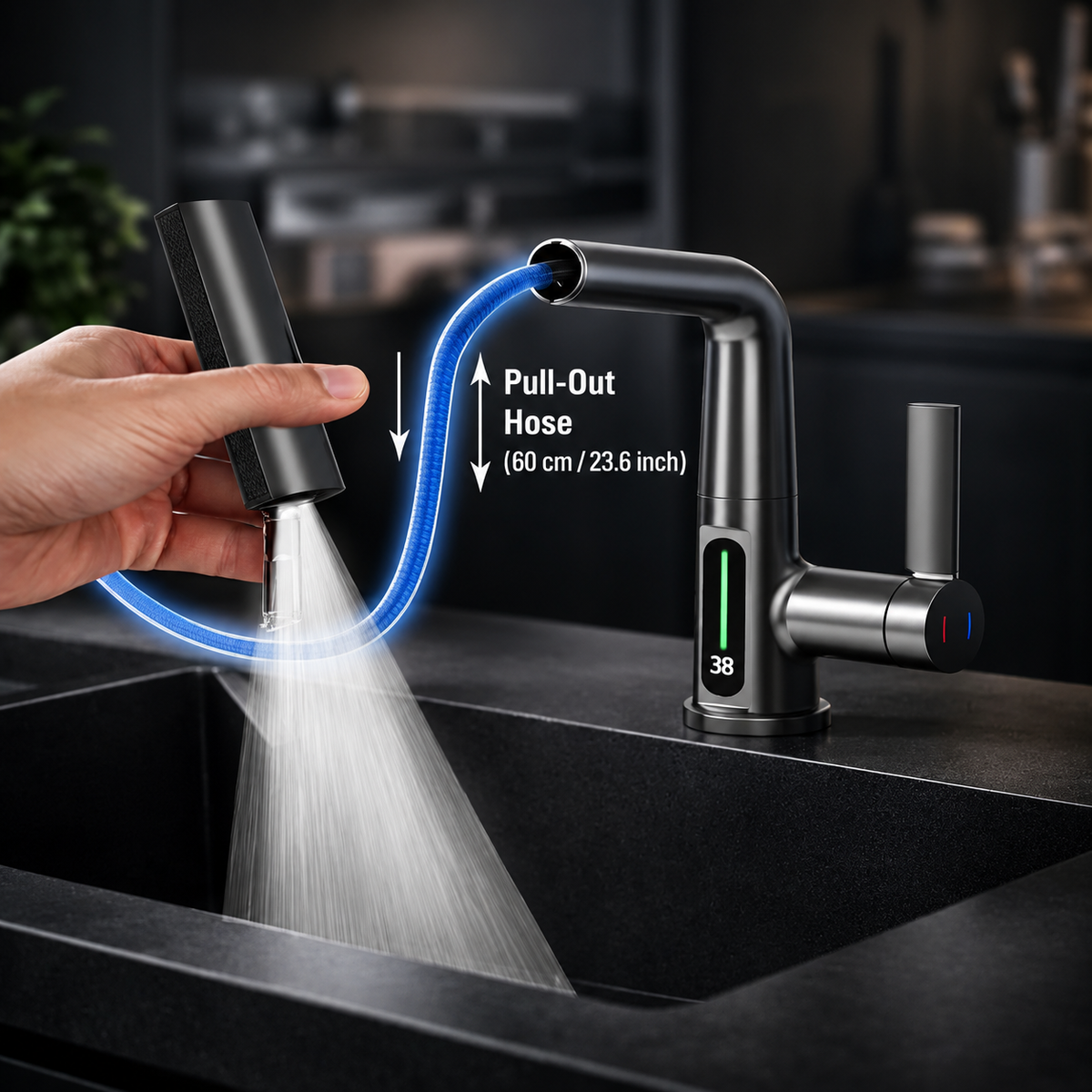Pull-Out Kitchen Faucet | Pull-Down Kitchen Tap with 5 Spray Modes