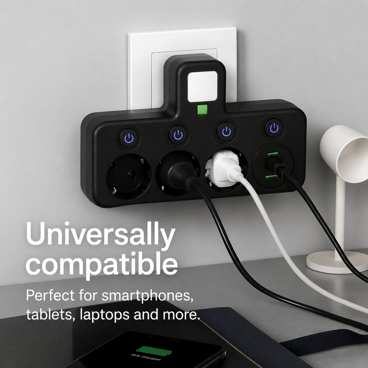 Power Strip with 3 Outlets | Multi-Outlet with USB Ports & Switch