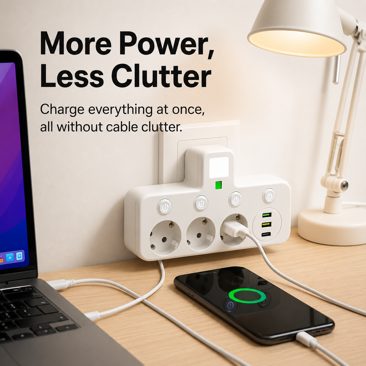 Power Strip with 3 Outlets | Multi-Outlet with USB Ports & Switch