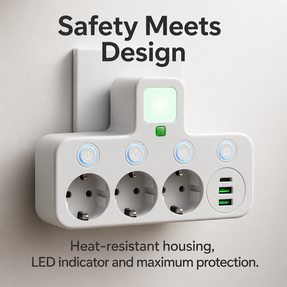 Power Strip with 3 Outlets | Multi-Outlet with USB Ports & Switch