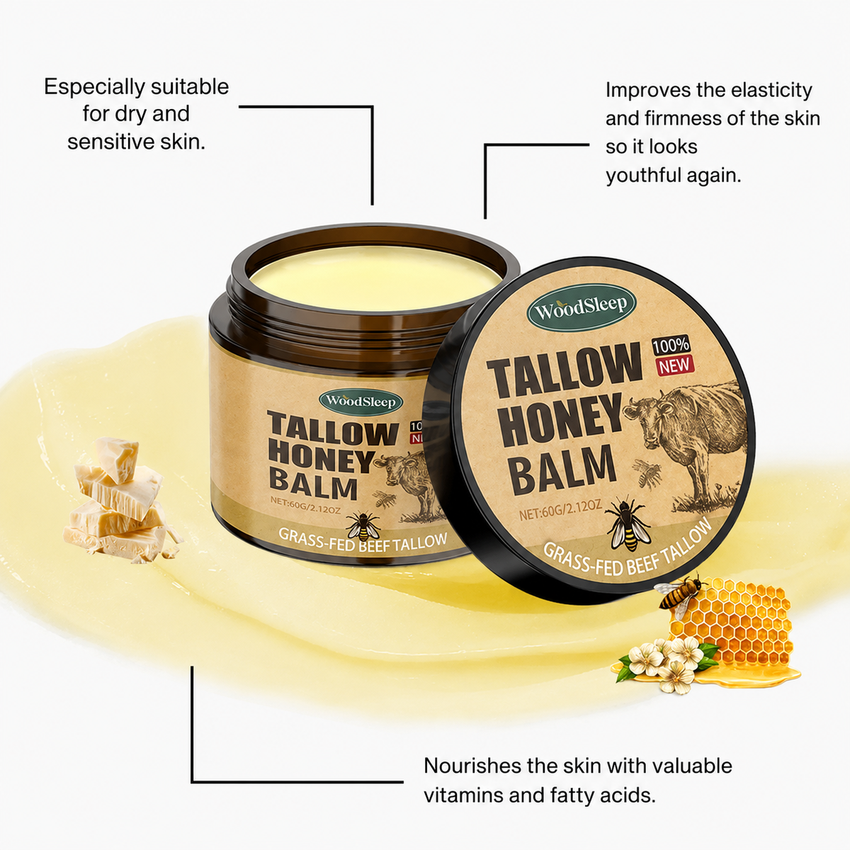 Beef Tallow Cream | Natural Skin Care Moisturizer | Hydrating Cream for Face and Body