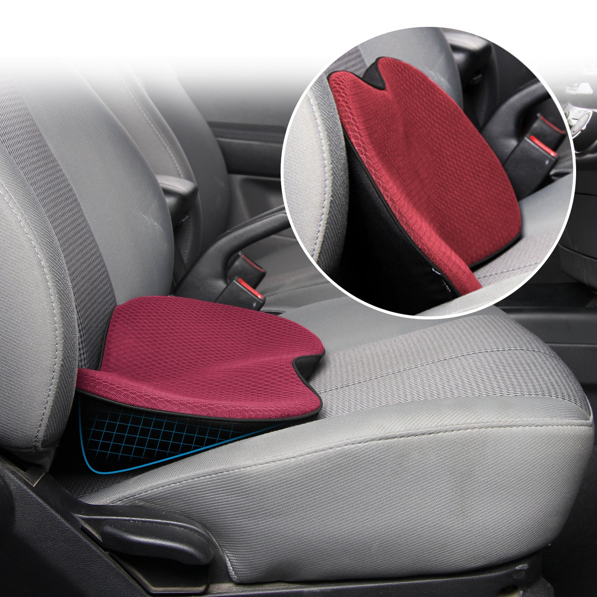 Premium Auto Seat Cushion with Integrated Lumbar Support Pad