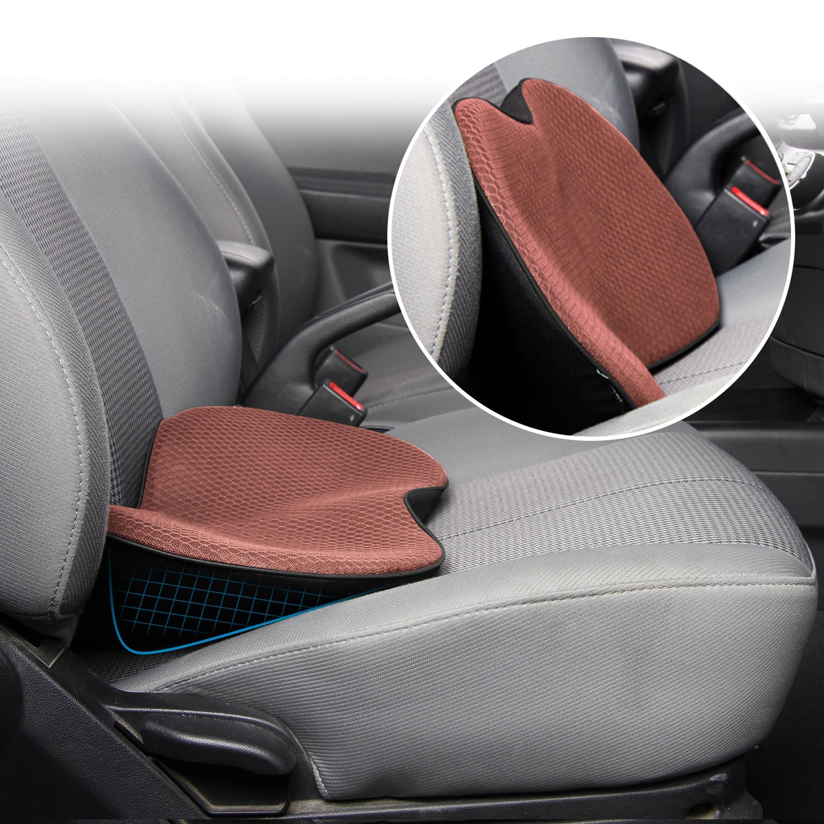 Premium Auto Seat Cushion with Integrated Lumbar Support Pad