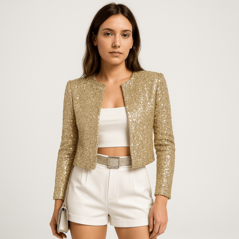 Women's Festive Sequin Structured Blazer for Evening Wear