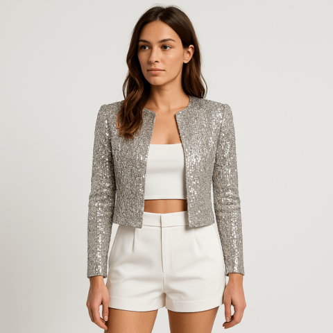 Women's Festive Sequin Structured Blazer for Evening Wear