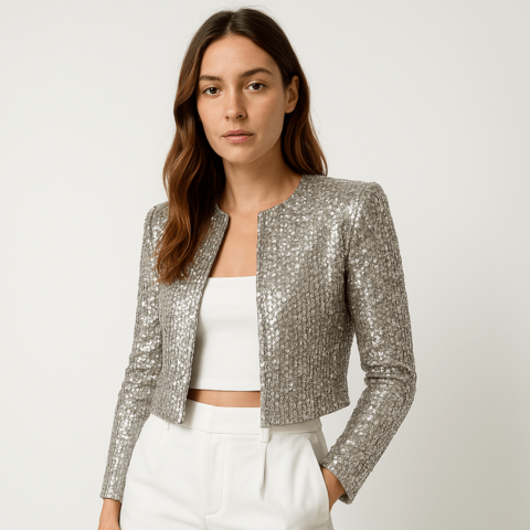 Women's Festive Sequin Structured Blazer for Evening Wear
