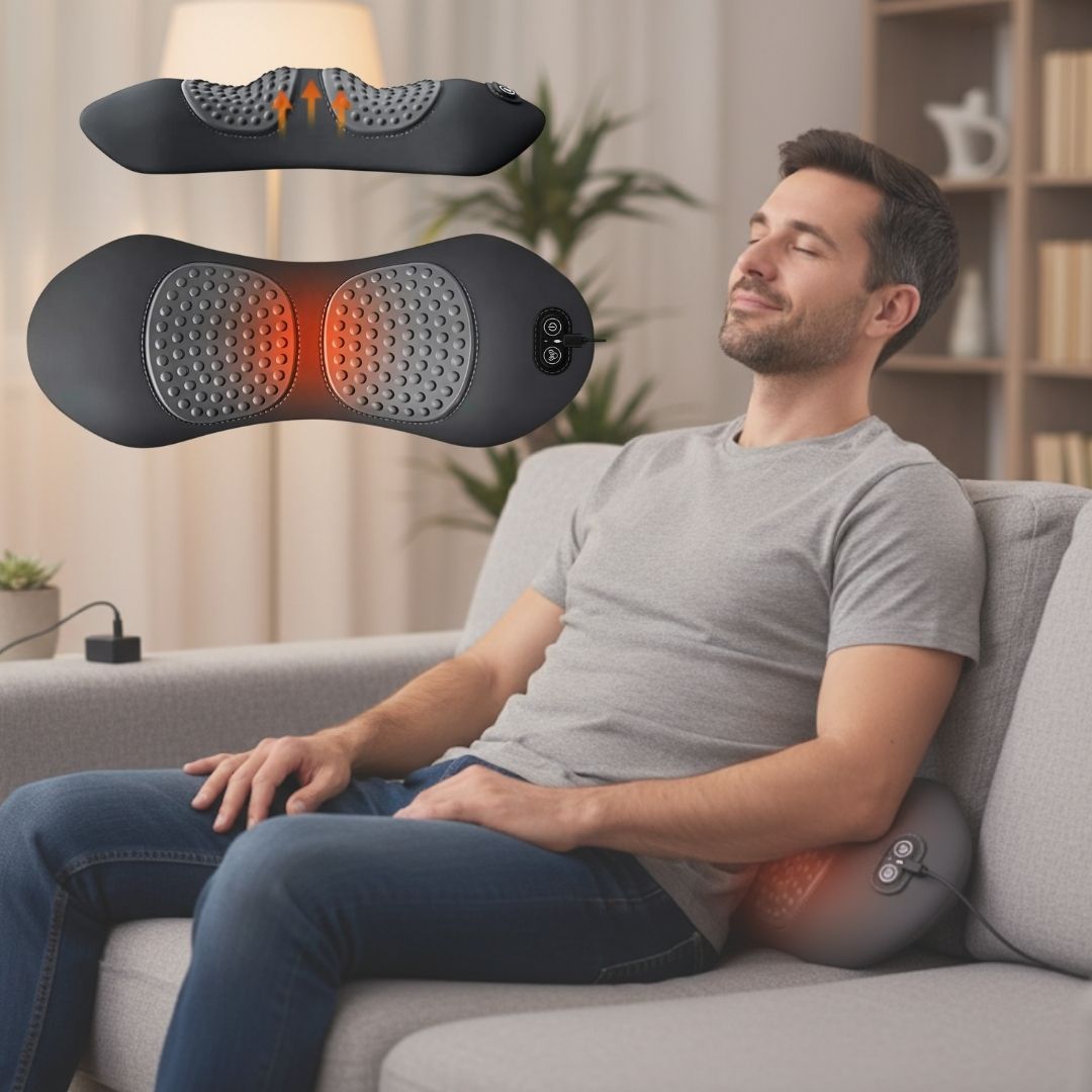 Back Pain Massager with Heat & Vibration, Support for Sciatica Relief, Lumbar Pain & Posture Correction – 3-in-1 Home Therapy