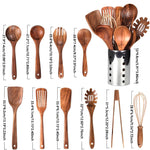 11-Piece Teak Kitchen Tool Set with Holder - Natural Wood