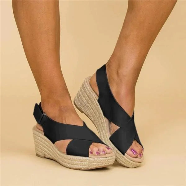Women's Espadrilles | Orthopedic Wedge Heel | Elastic Crossband Strap
