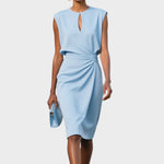 Elegant Knee-Length Festive Dress for Women – Perfect for Any Occasion with Ruching and Keyhole Neckline