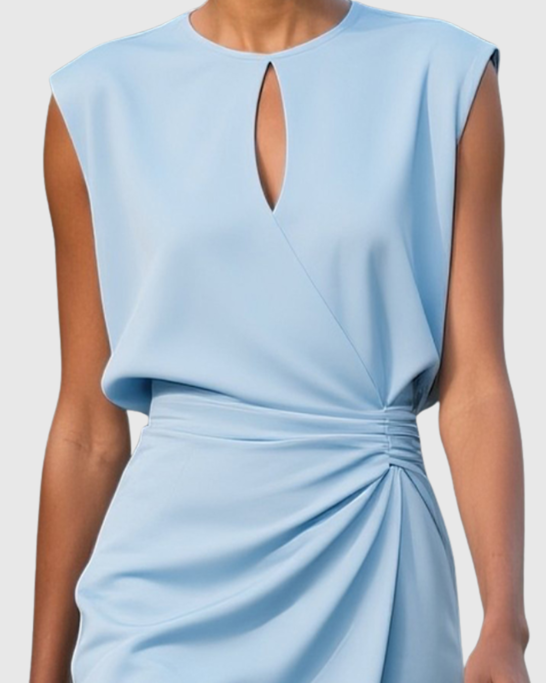 Elegant Knee-Length Festive Dress for Women – Perfect for Any Occasion with Ruching and Keyhole Neckline