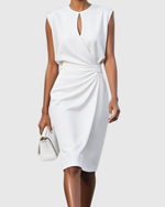 Elegant Knee-Length Festive Dress for Women – Perfect for Any Occasion with Ruching and Keyhole Neckline