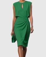 Elegant Knee-Length Festive Dress for Women – Perfect for Any Occasion with Ruching and Keyhole Neckline