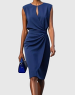 Elegant Knee-Length Festive Dress for Women – Perfect for Any Occasion with Ruching and Keyhole Neckline