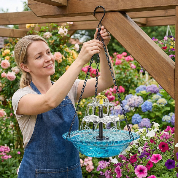 Solar-Powered Hanging Garden Fountain and Bird Feeder