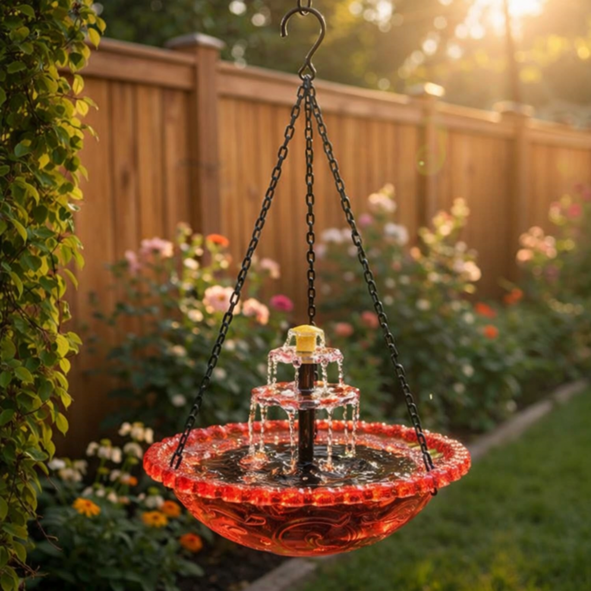 Solar-Powered Hanging Garden Fountain and Bird Feeder