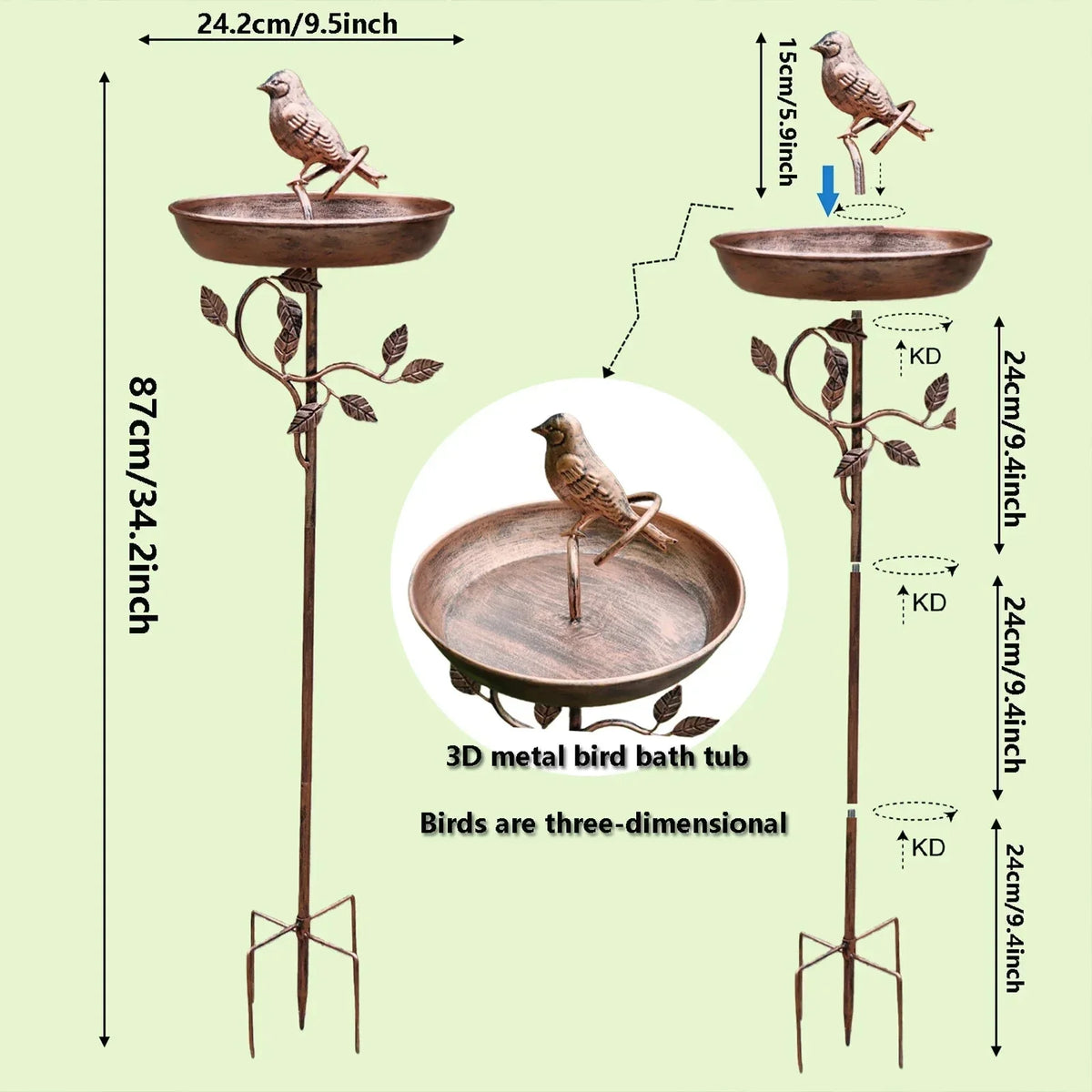 Decorative Garden Bird Bath with Sturdy Spike