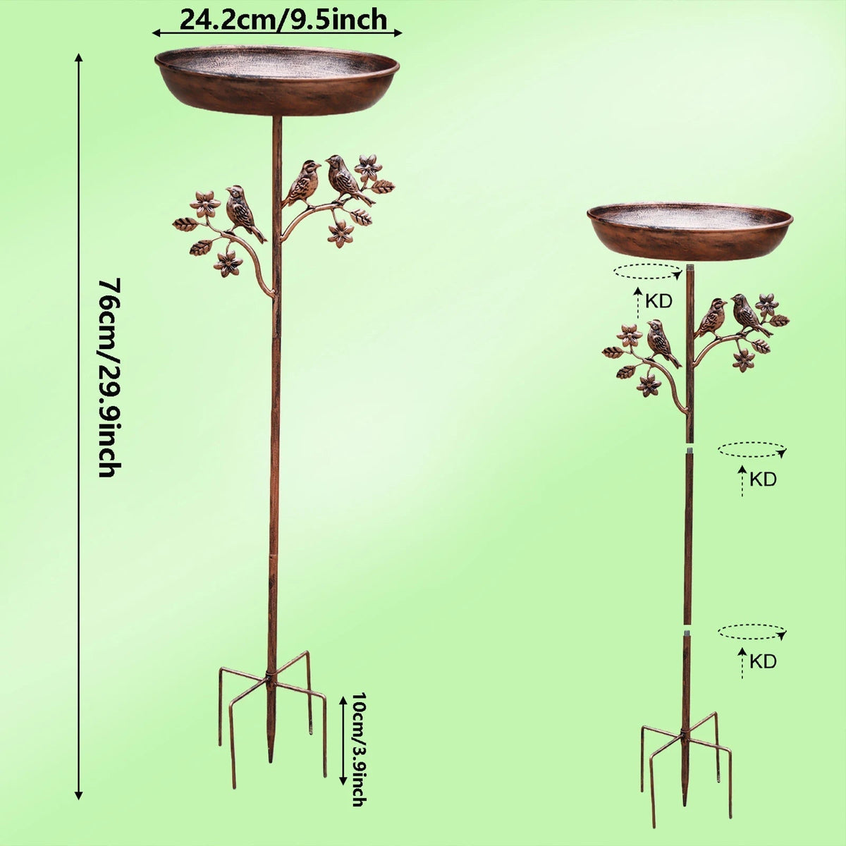Decorative Garden Bird Bath with Sturdy Spike