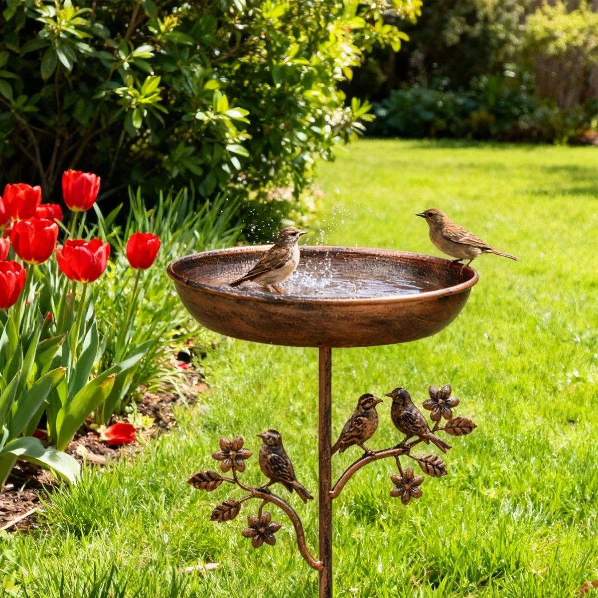 Decorative Garden Bird Bath with Sturdy Spike
