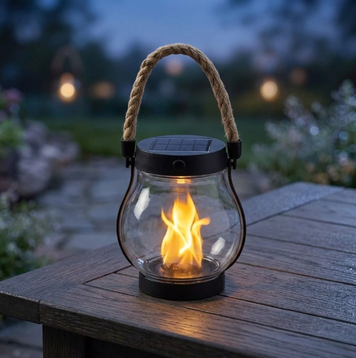 Solar Lantern with Authentic Flickering Flame Effect