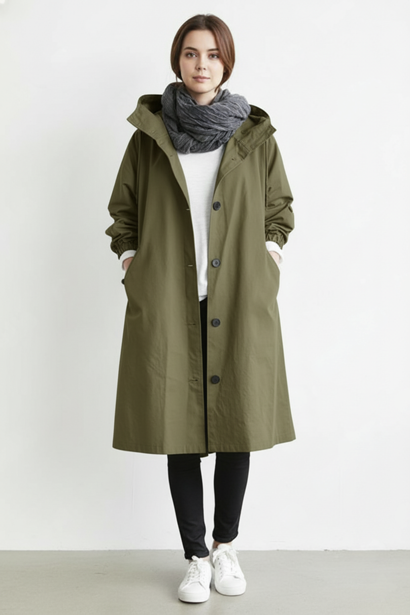 Wind and Waterproof Trench Coat for Women – Featuring Hood for Autumn & Winter