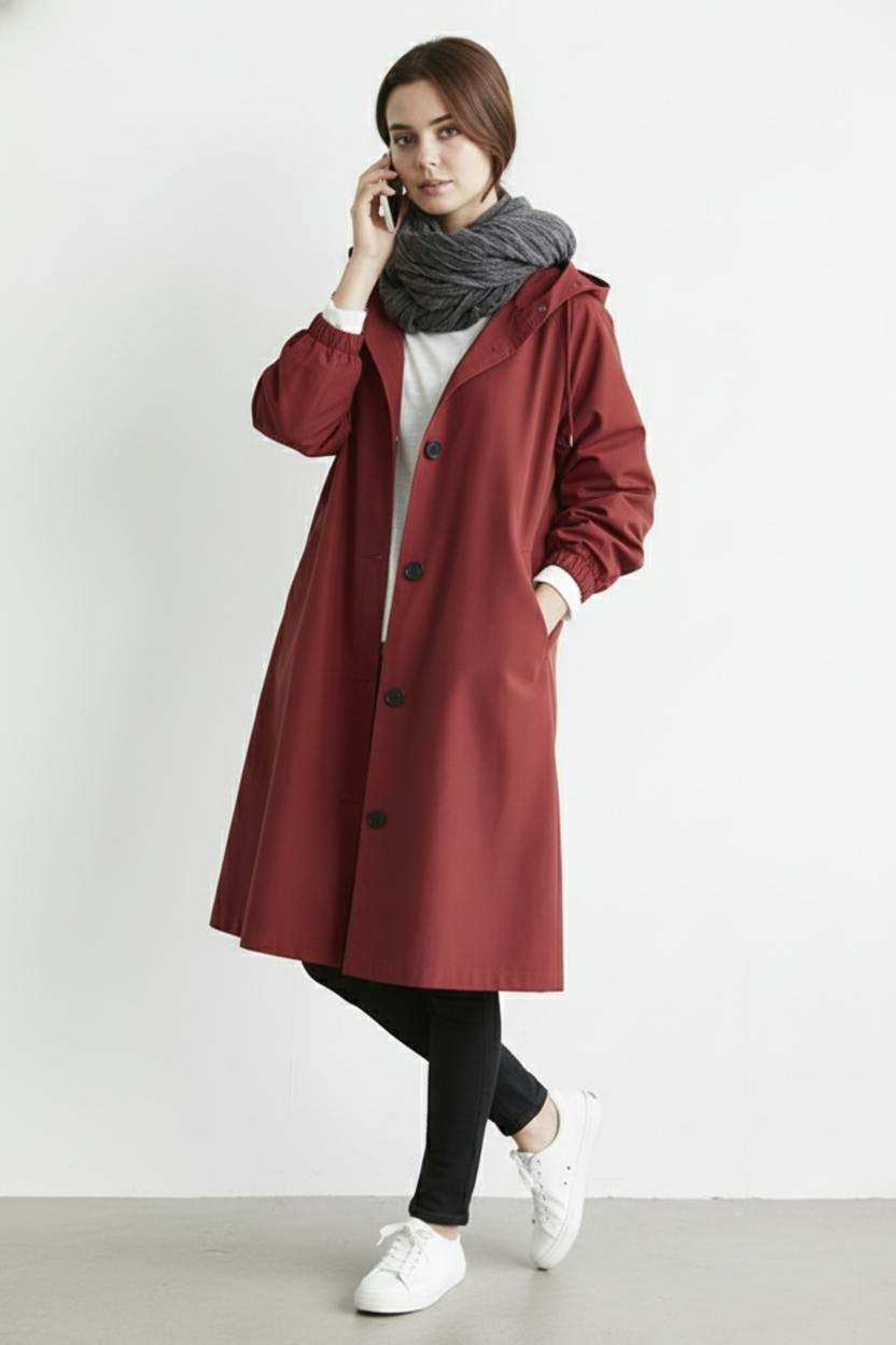 Wind and Waterproof Trench Coat for Women – Featuring Hood for Autumn & Winter