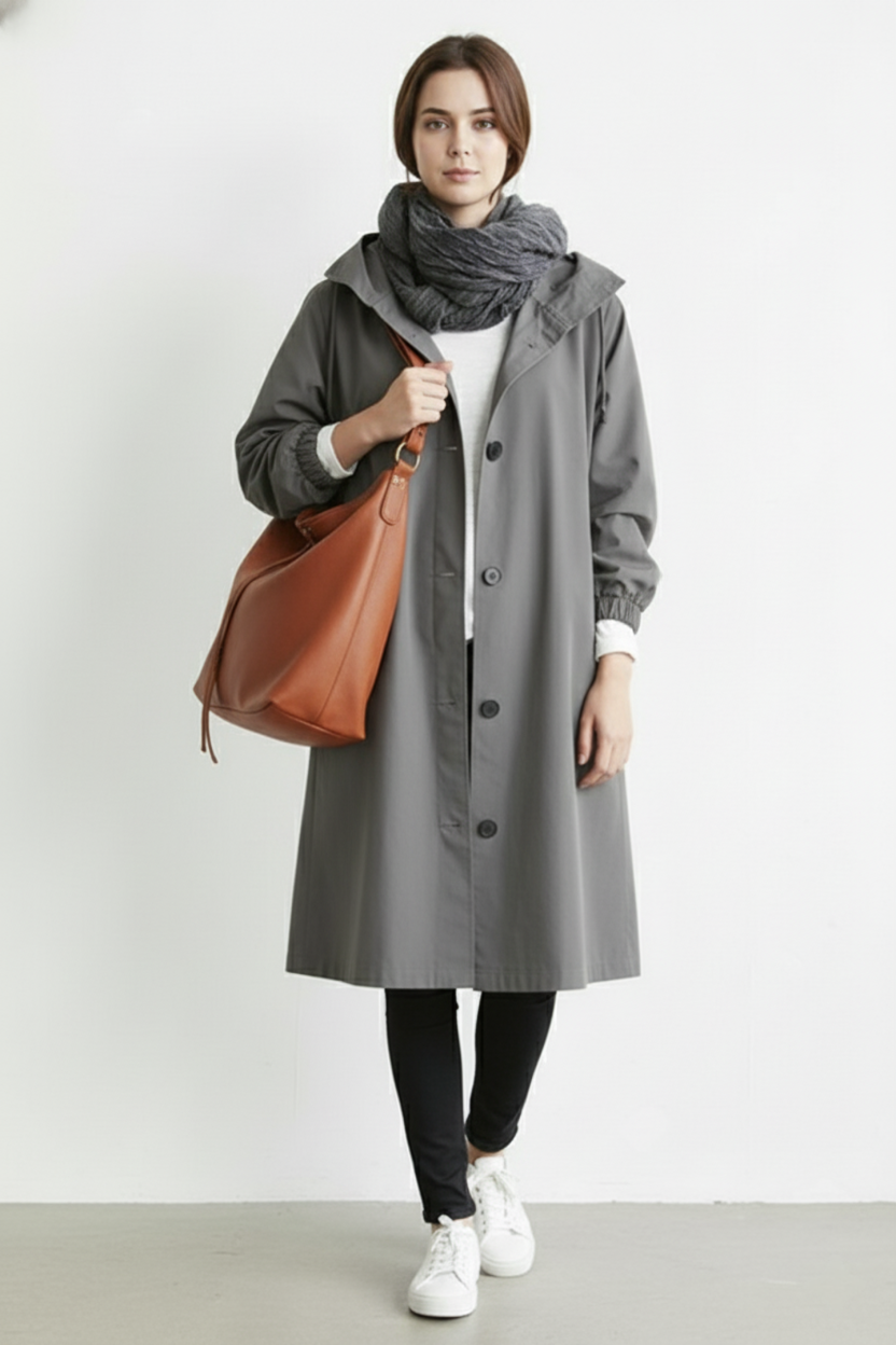 Wind and Waterproof Trench Coat for Women – Featuring Hood for Autumn & Winter
