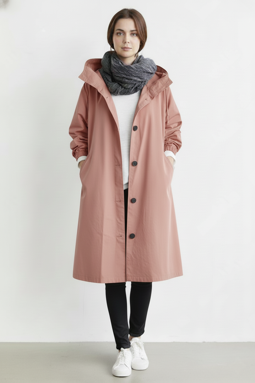 Wind and Waterproof Trench Coat for Women – Featuring Hood for Autumn & Winter