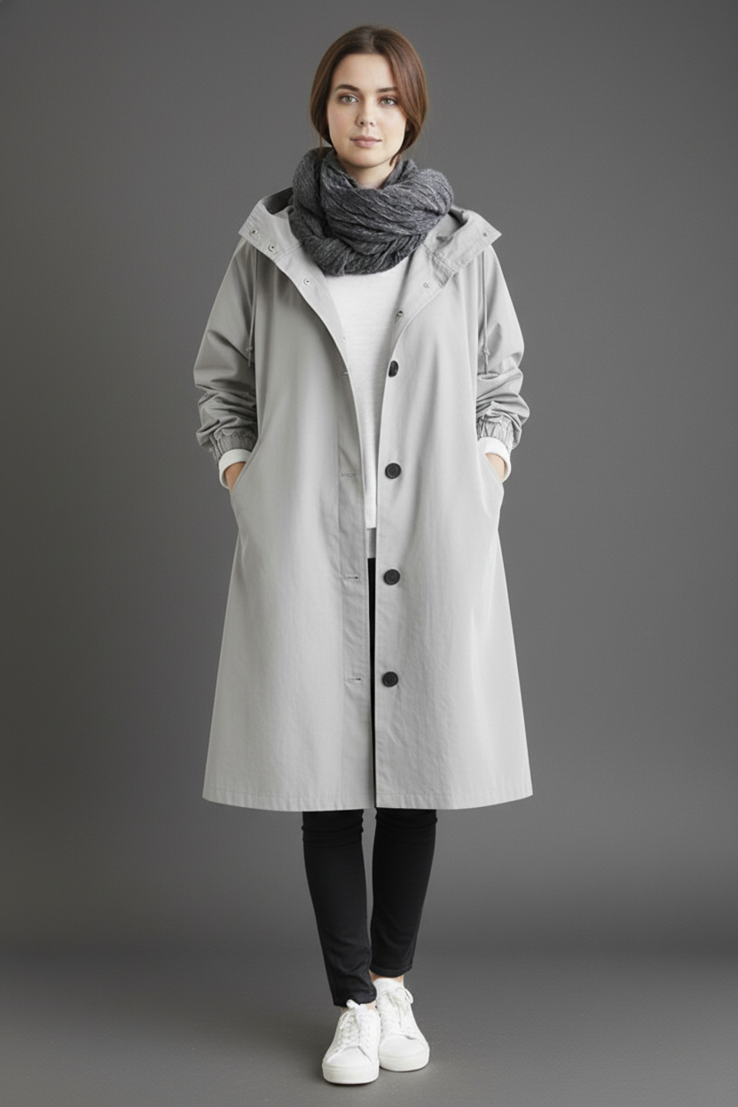 Wind and Waterproof Trench Coat for Women – Featuring Hood for Autumn & Winter