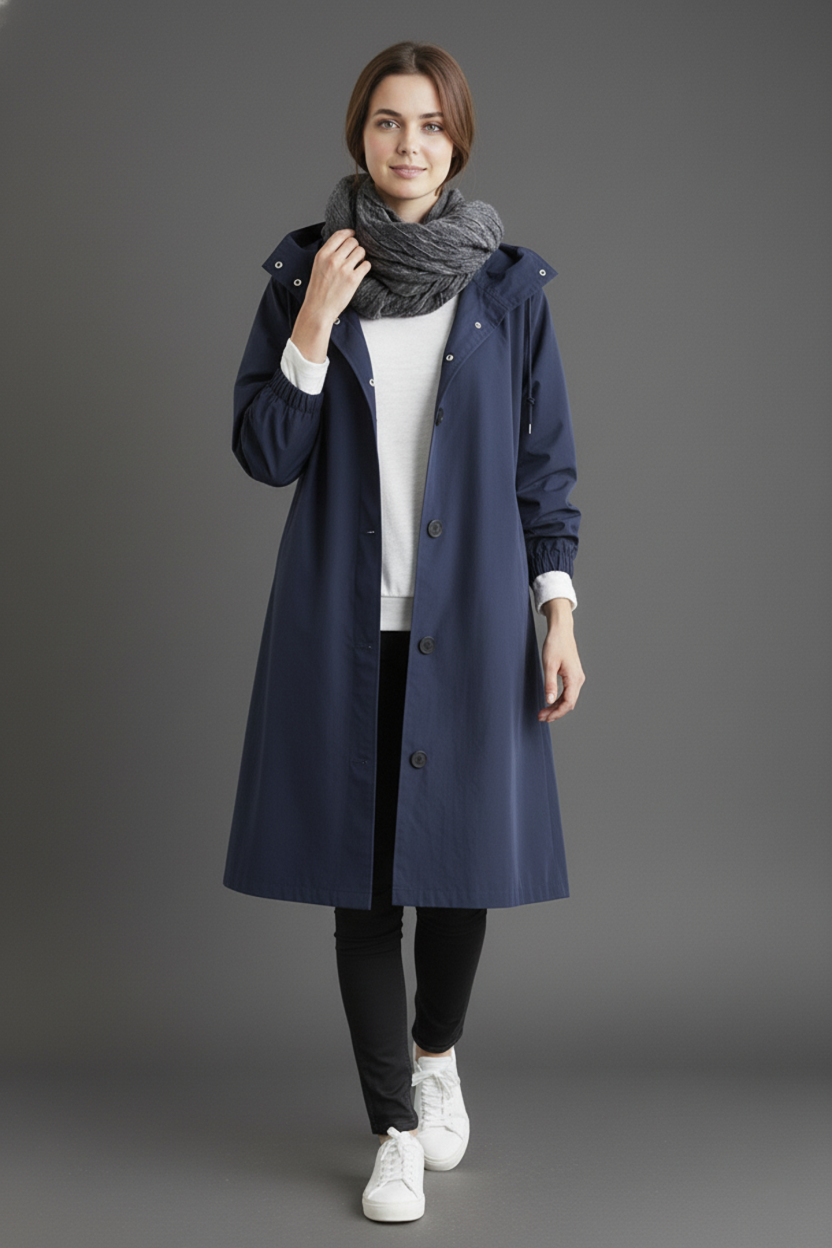 Wind and Waterproof Trench Coat for Women – Featuring Hood for Autumn & Winter