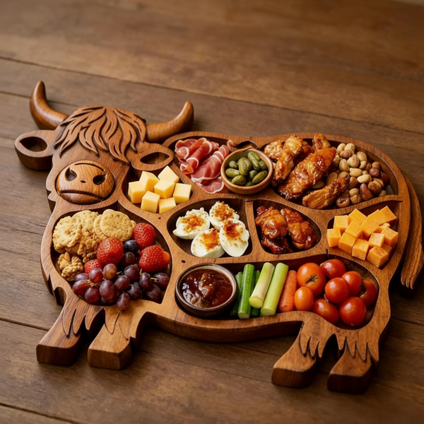 Handcrafted Wooden Charcuterie Board for Cheese and Meats - Cow Design