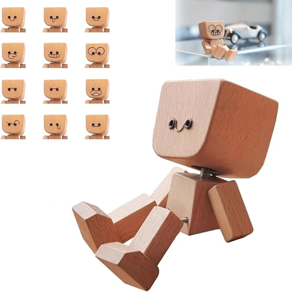 Wooden Decorative Figure | Movable Wobble Feature | Interchangeable Faces