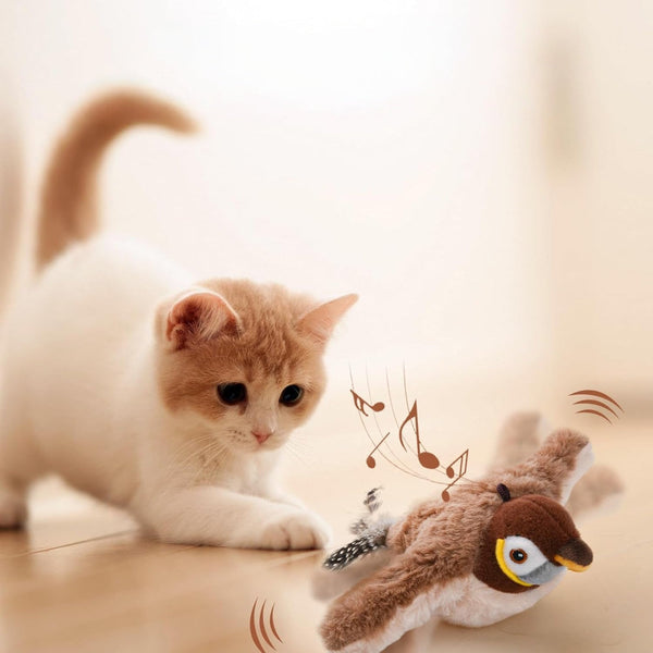 Interactive Plush Bird Cat Toy with Sound Activation and Movement
