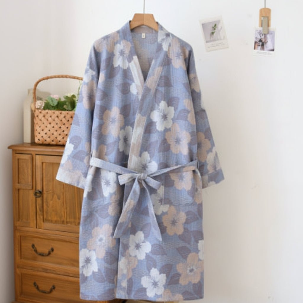 Organic Cotton Kimono Bathrobe with Breathable Gauze Fabric and Reversible Design for Everyday Comfort and Natural Elegance