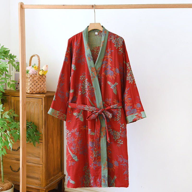 Organic Cotton Kimono Bathrobe with Breathable Gauze Fabric and Reversible Design for Everyday Comfort and Natural Elegance