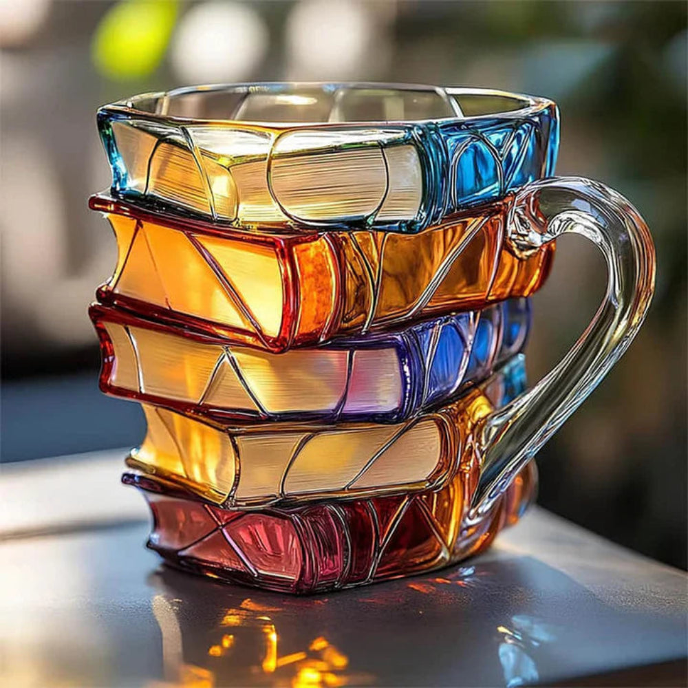 3D Glass Coffee Mug Featuring a Book Design